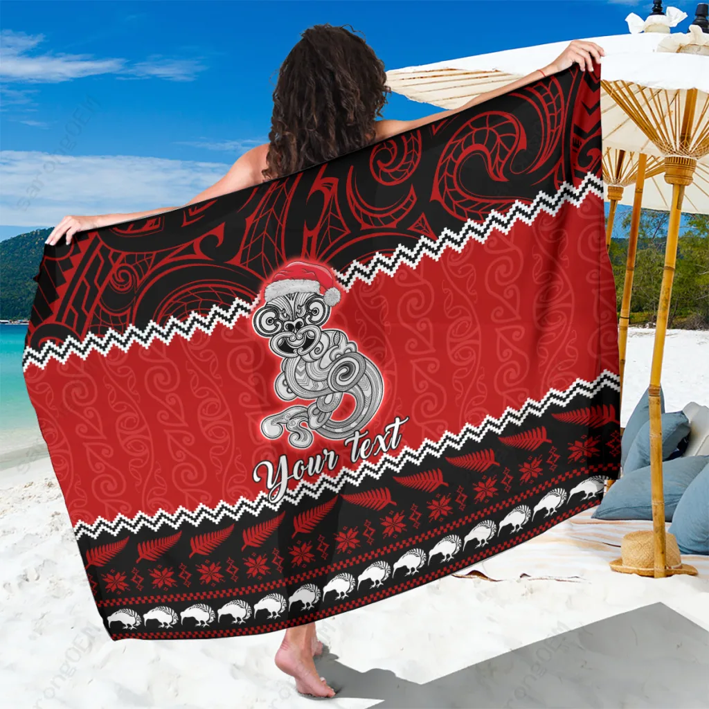 White Tiki Christmas Floral Palm Print Sarong Maori Kiwi Beach Wrap Polynesian Holiday Pareo Wholesale - main view