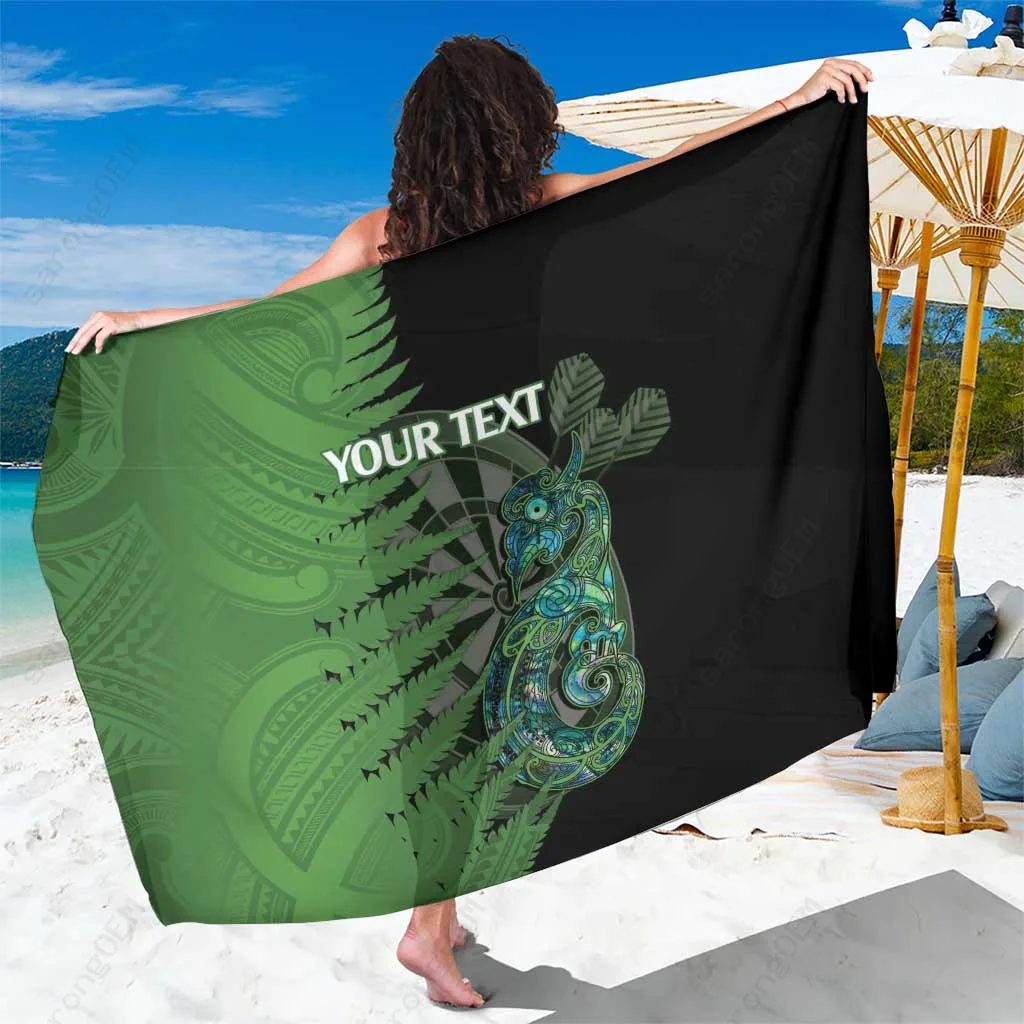 Black NZ Fern Maori Tattoo Sarong Polynesian Beach Wrap Custom Wholesale Pareo - main view