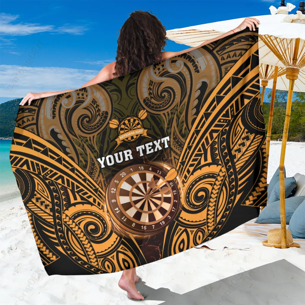 Gold New Zealand Darts Board Maori Pattern Print Sarong Polynesian Tribal Beach Wrap Pareo for Resort OEM - main view
