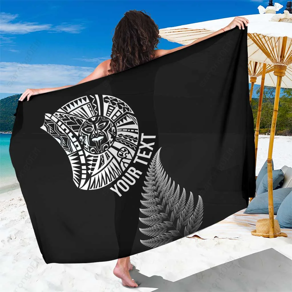 Silver Maori Art Tattoo Silver Fern Print Sarong Polynesian Tribal Beach Wrap Pareo Wholesale - main view