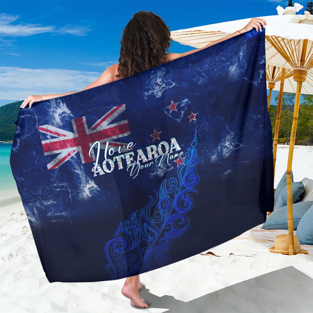 Silver Fern Aotearoa Map Print Sarong Polynesian Style Beach Wrap Wholesale Pareo - main view