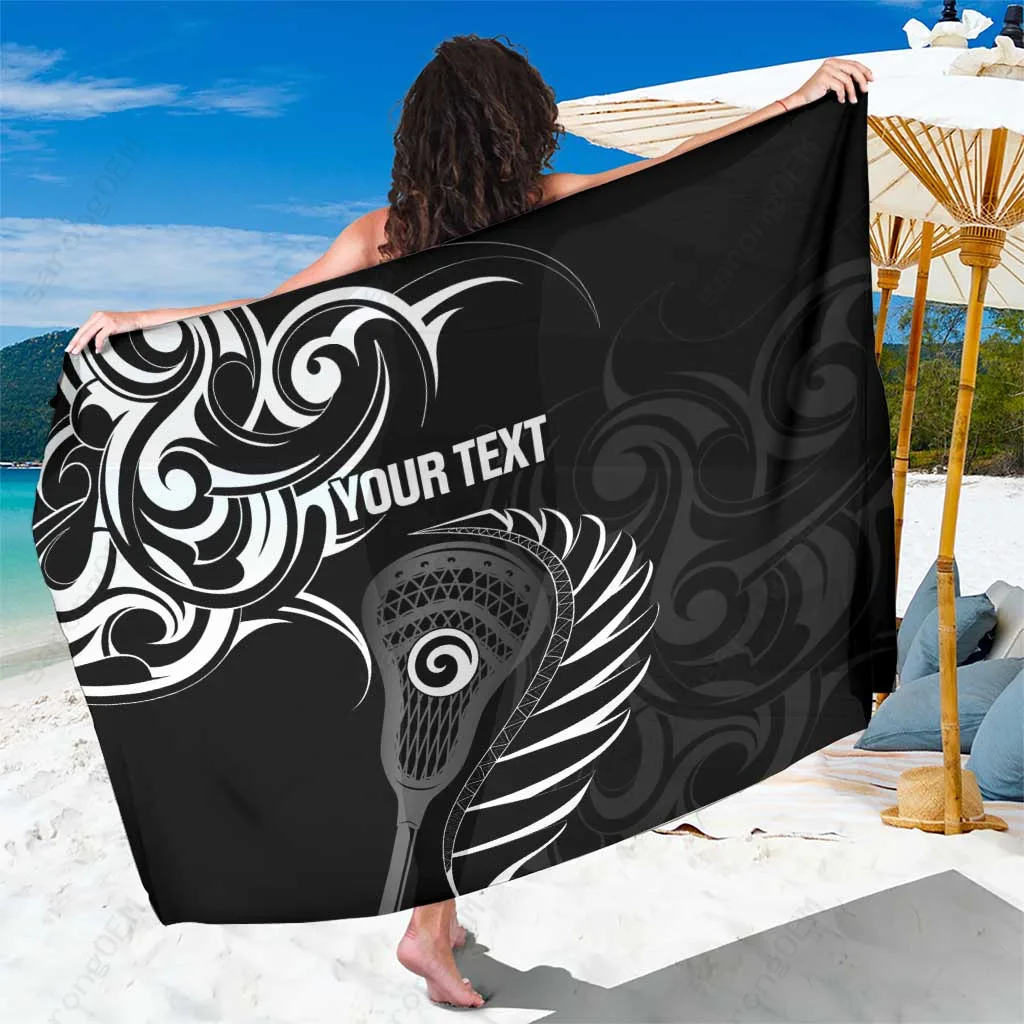 Silver New Zealand Silver Fern Lacrosse Maori Pattern Print Sarong Beach Wrap Polynesian Style Wholesale Pareo - main view