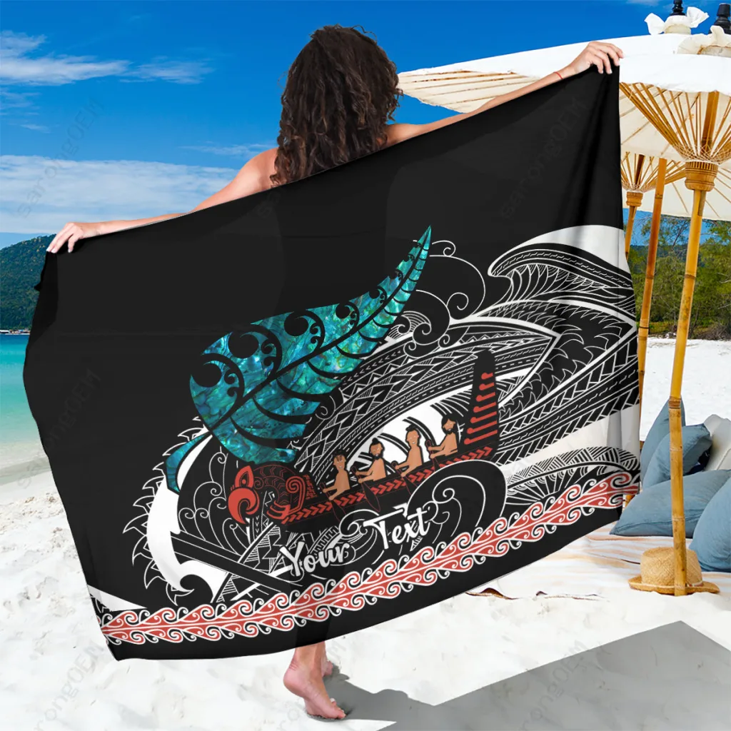 Silver Silver Fern Waka Maori Pattern Sarong Polynesian Beach Wrap Wholesale Pareo - main view