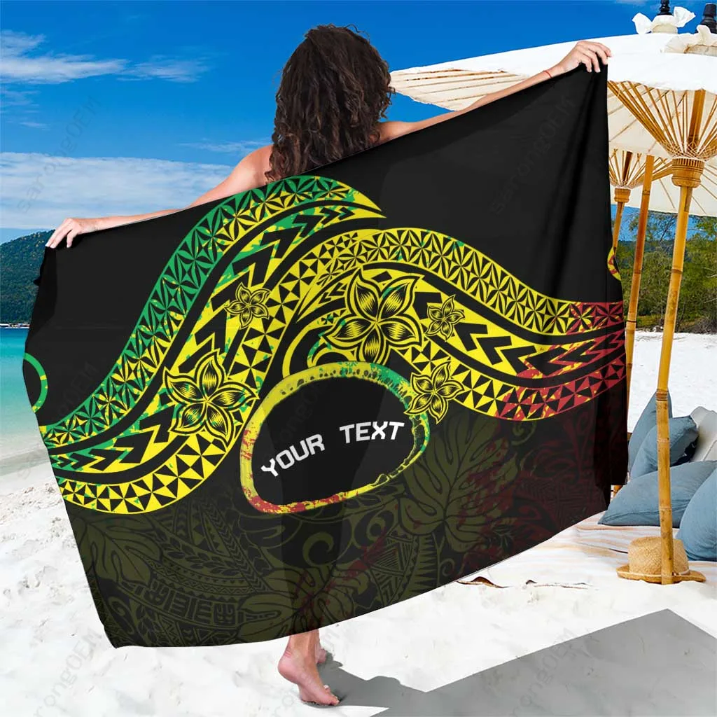 Black Polynesian Tattoo Curves Print Sarong Nukuoro Atoll Design Beach Wrap Wholesale Pareo - main view