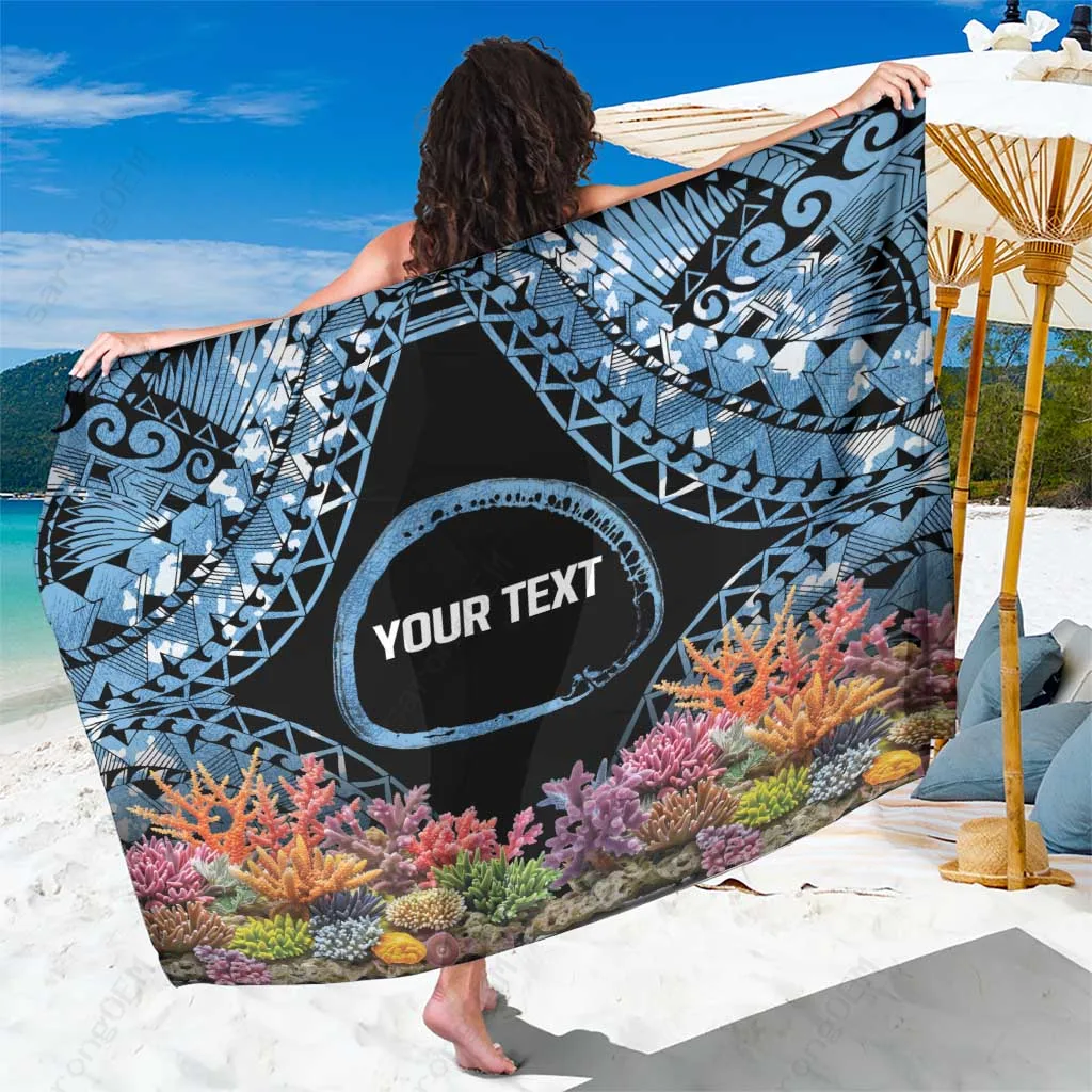 Cream White Coral Reef Turtle Tropical Fish Print Sarong Nukuoro Micronesia Atoll South Pacific Island Beach Wrap Wholesale Pareo - main view