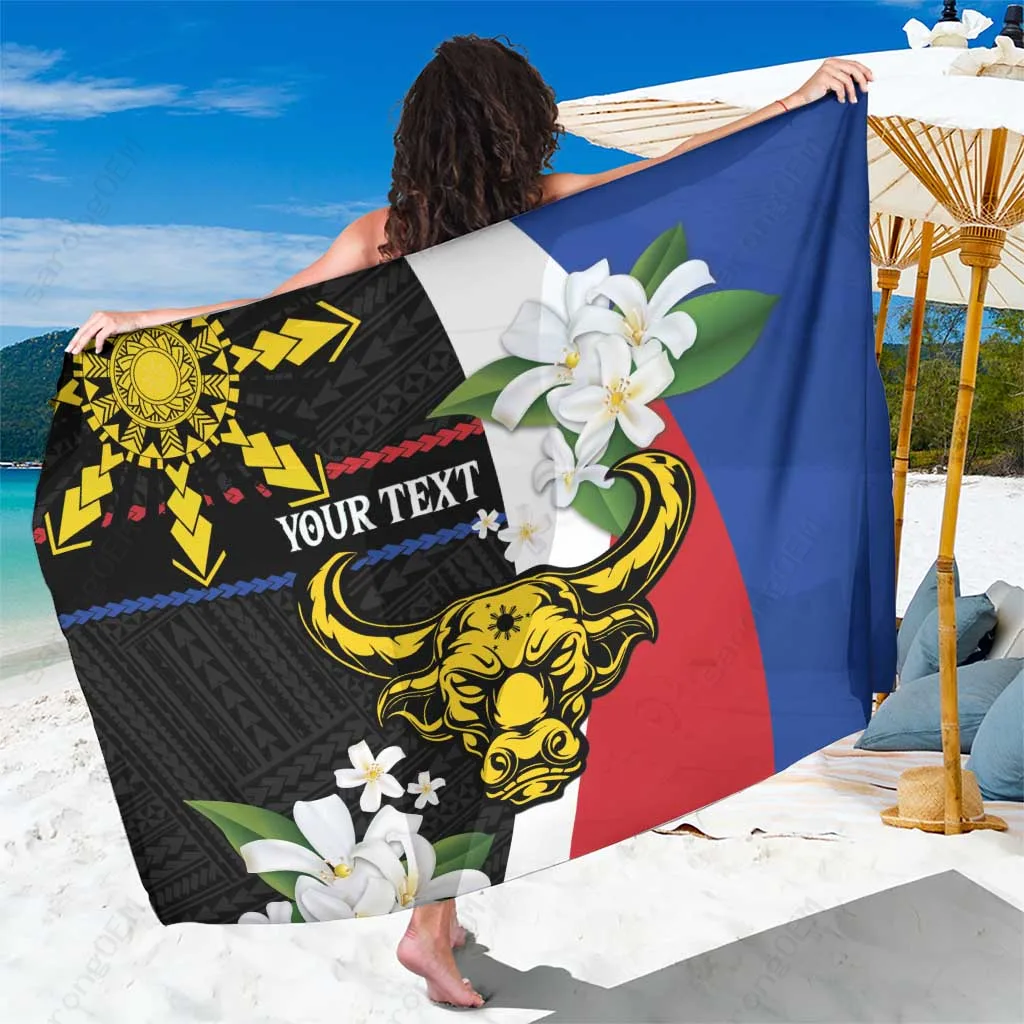 Floral Sun Carabao Sampaguita Print Viscose Sarong Beach Wrap Tropical Philippines Style Wholesale Pareo - main view