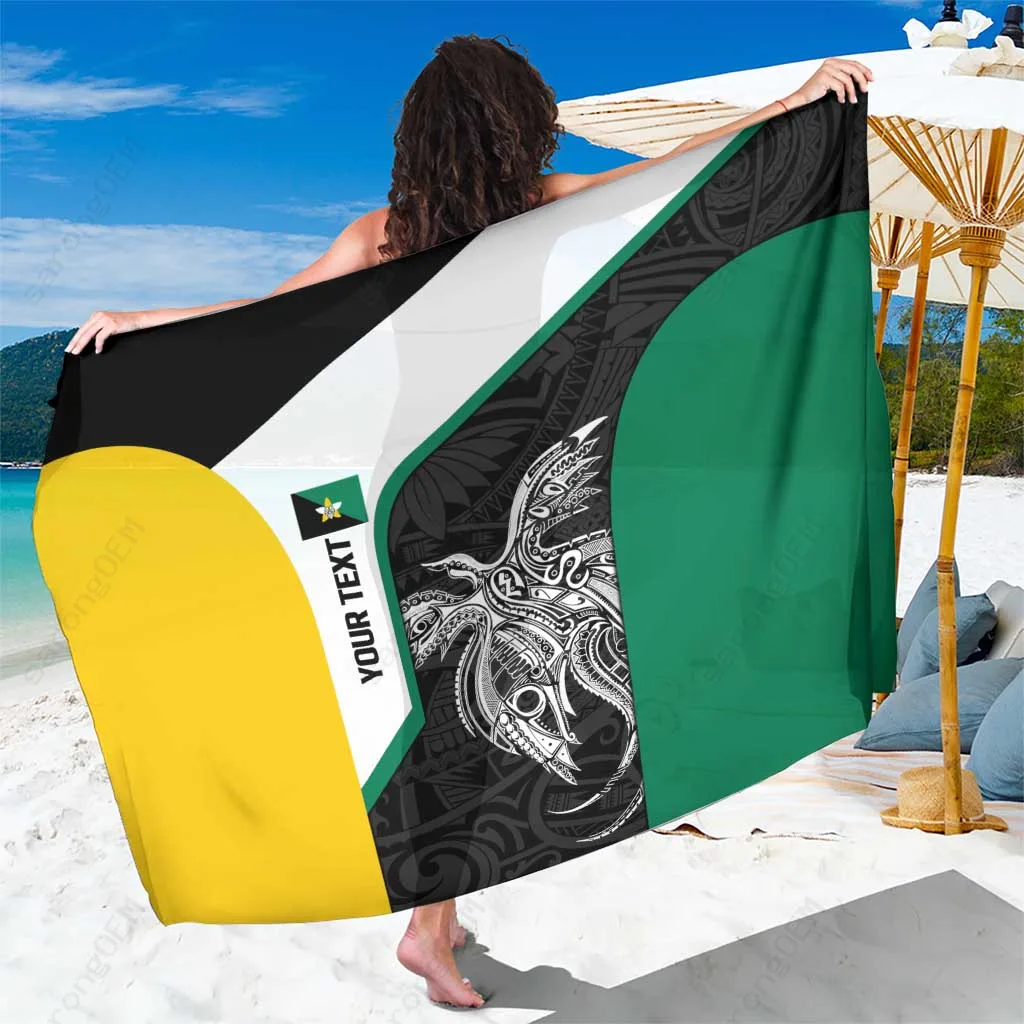 Black Bird of Paradise Tattoo Flag Motif Sarong Papua New Guinea Enga Province Tribal Beach Wrap Wholesale Pareo - main view