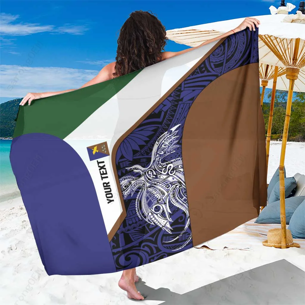 Black Base Manus Province Bird of Paradise Tattoo Flag Motif Print Sarong South Pacific Tribal Beach Wrap Wholesale Pareo - main view