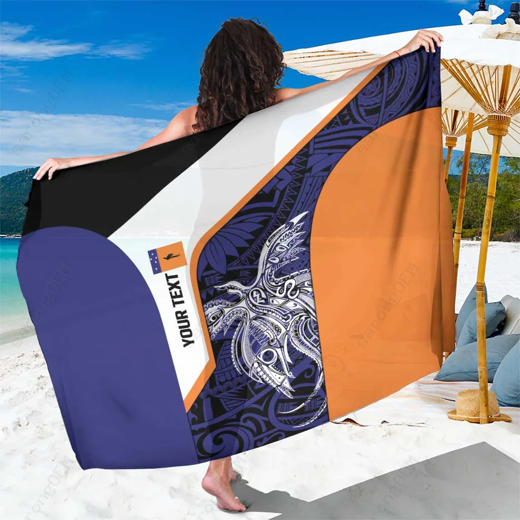 White Personalized PNG New Ireland Sarong Bird of Paradise Tattoo Flag Motif Print South Pacific Tribal Beach Wrap Wholesale Pareo - main view
