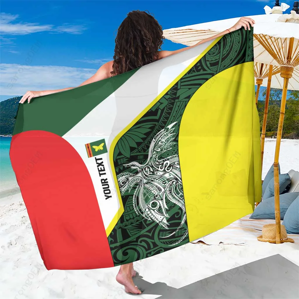 White Oro Province Sarong with Bird of Paradise Tattoo Flag Motif Print, South Pacific Beach Wrap Wholesale Pareo - main view