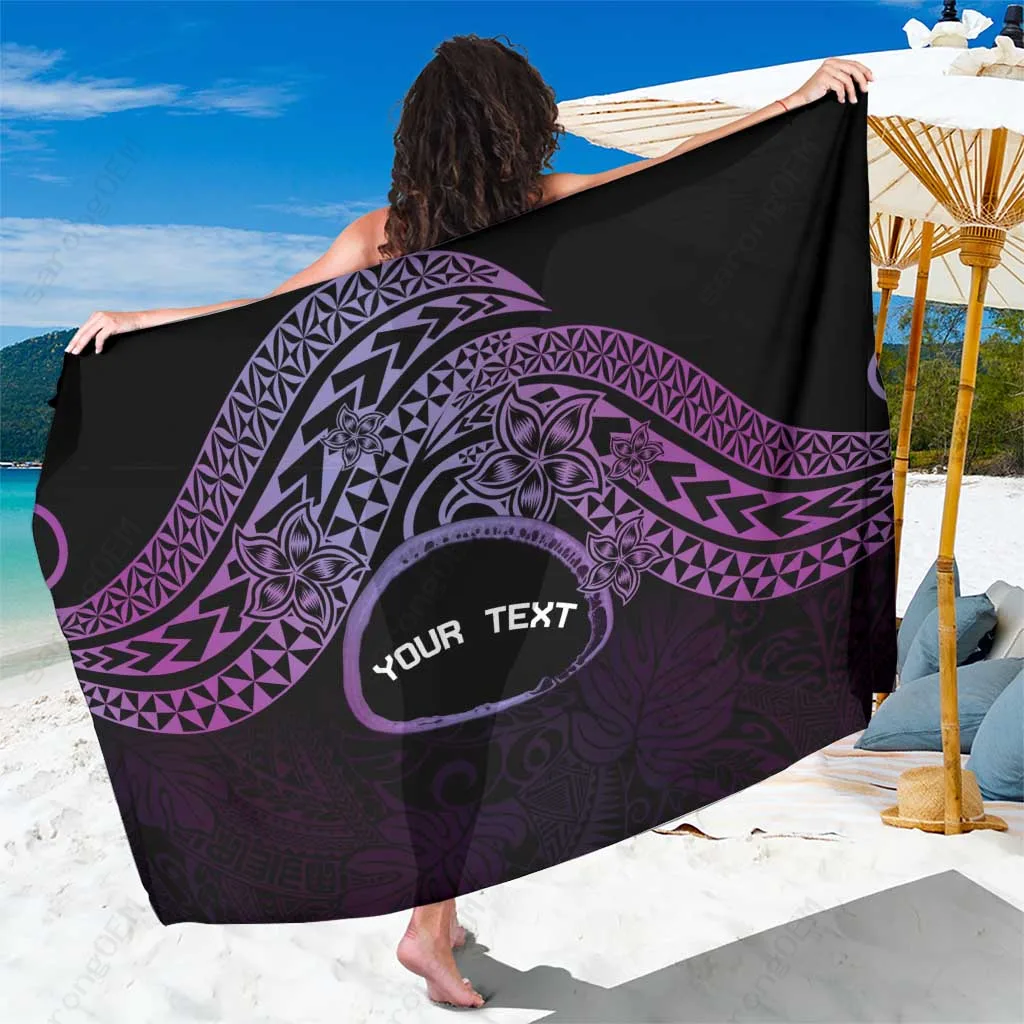 Purple Polynesian Tattoo Curves Print Sarong Beach Wrap Pareo for Tropical Island Resort Wholesale Custom - main view
