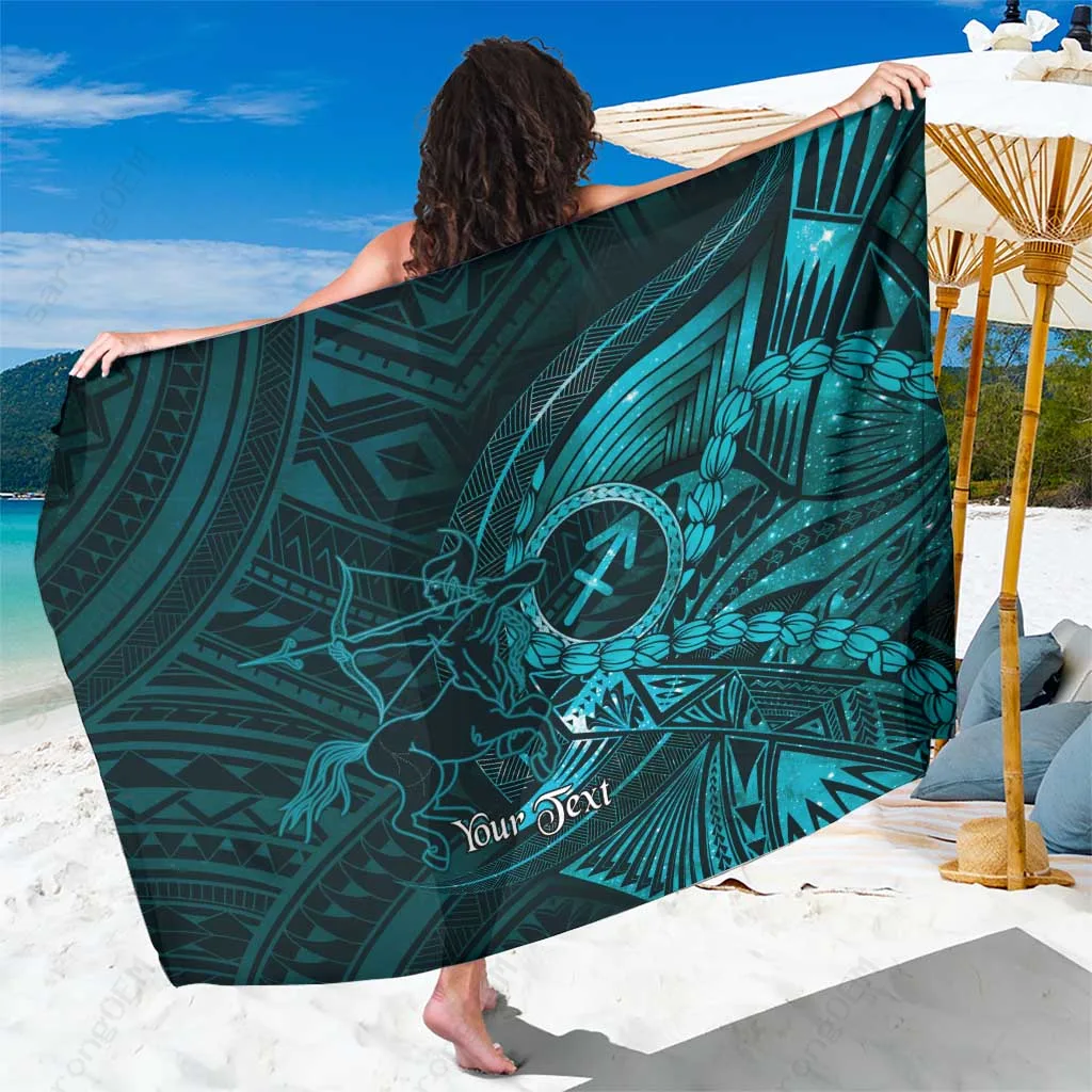 Black Polynesian Zodiac Galaxy Tattoo Print Sarong Beach Wrap Pareo Wholesale Custom - main view