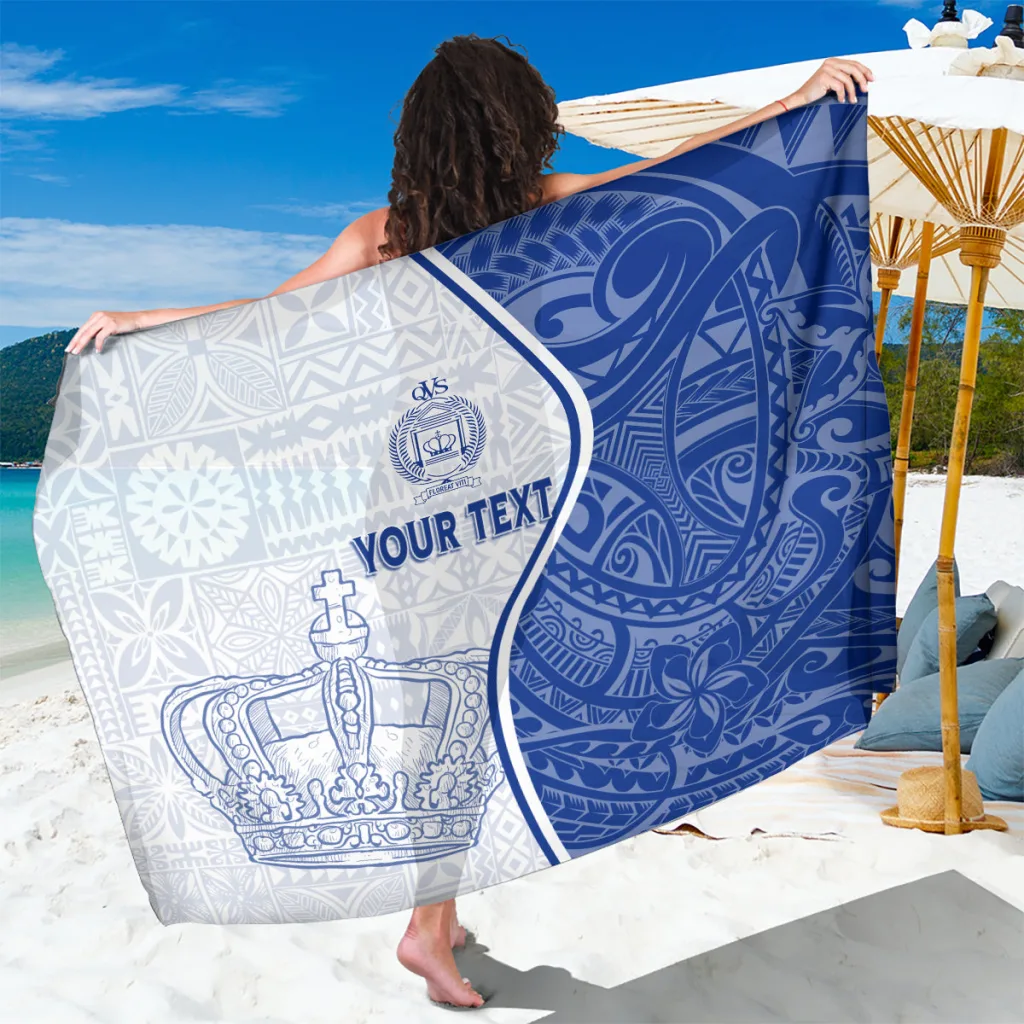 Navy Blue Gold Tribal QVS Old Boys Crest Print Sarong South Pacific Island Beach Wrap Wholesale Pareo - main view