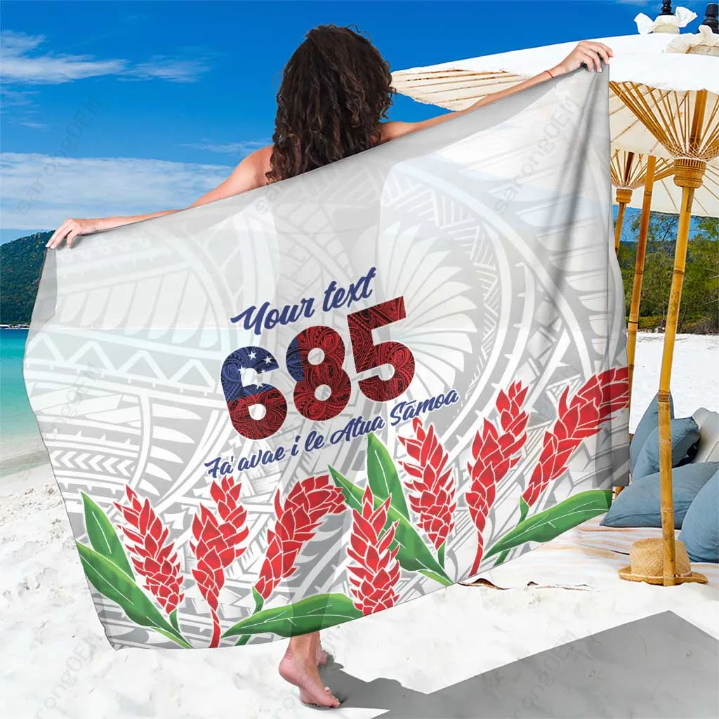 White Samoa Teuila Flower Tattoo Print Sarong Polynesian Beach Wrap Resort Cover Up Wholesale Pareo