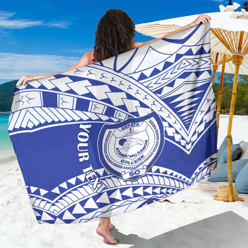 Deep Blue Samoa Safata College Tribal Hibiscus Palm Print Sarong South Pacific Island Beach Wrap Wholesale Pareo - main view