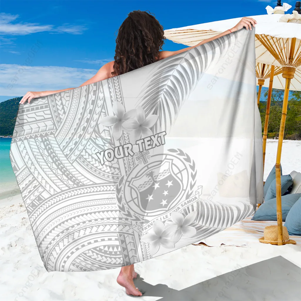 White Plumeria Polynesian Print Sarong Samoa Sunday Beach Wrap Wholesale Pareo - main view