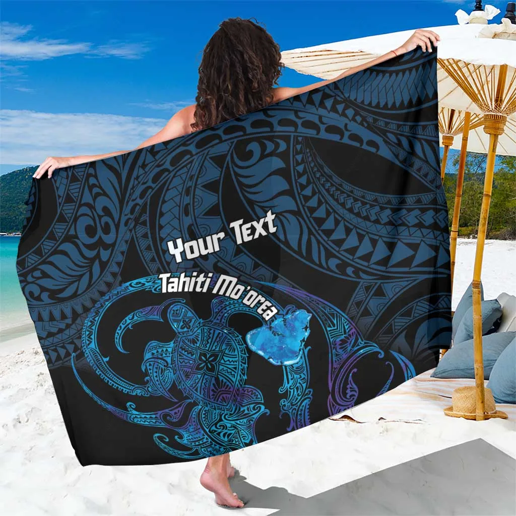 Navy Blue Polynesian Sea Turtle Hibiscus Print Sarong Beach Wrap Resort Cover Up Wholesale Pareo - main view