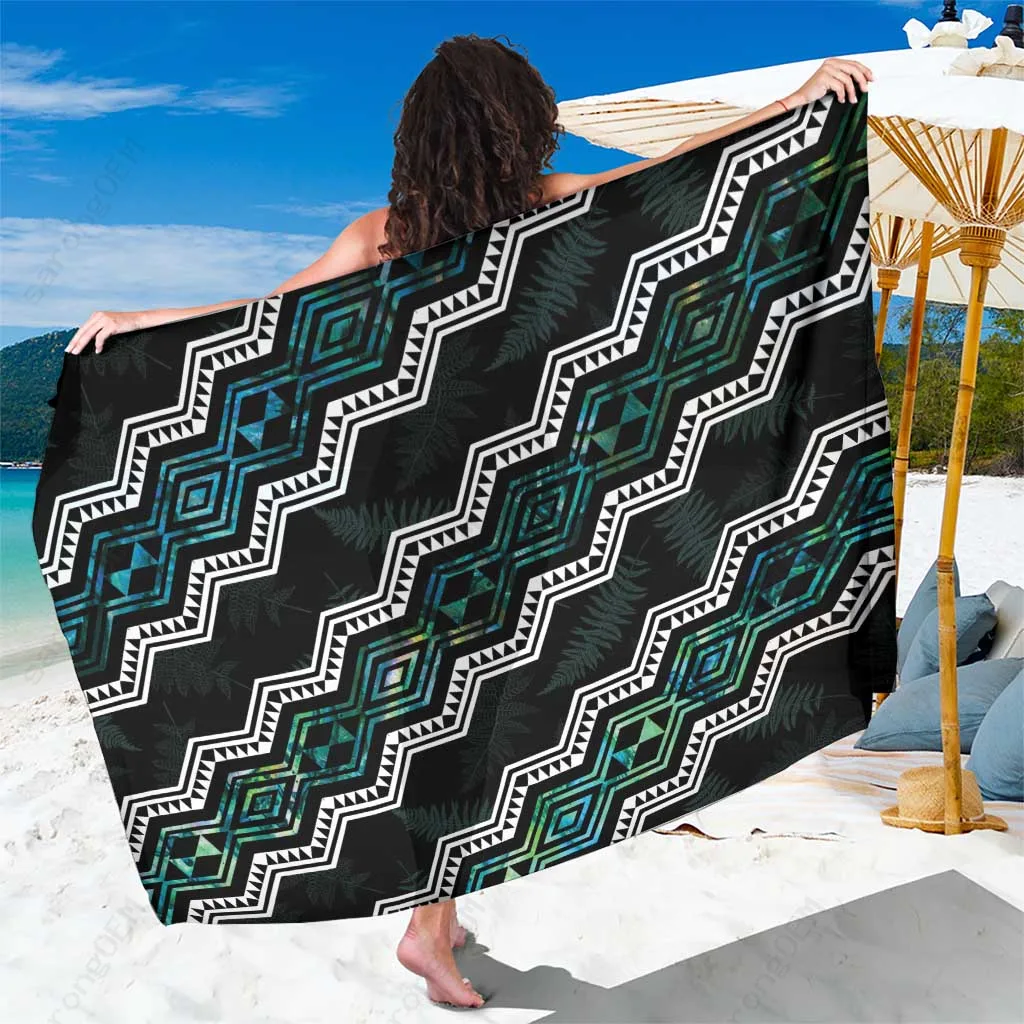 Turquoise Glitter Paua Shell Niho Taniwha Tribal Print Sarong Polynesian Beach Wrap Wholesale Pareo - main view
