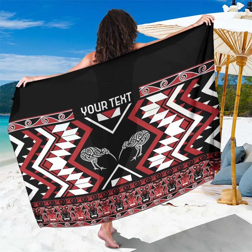 White Taniko Motifs Kowhaiwhai Kiwi Print Sarong Maori Culture Aotearoa Beach Wrap Wholesale Pareo - main view