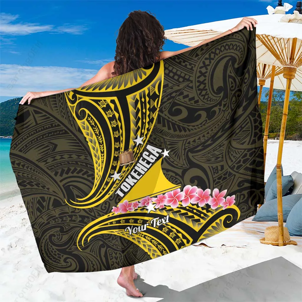 Black Tokelau Tokehega Day Tatau Print Sarong Polynesian Cultural Beach Wrap Wholesale Pareo - main view