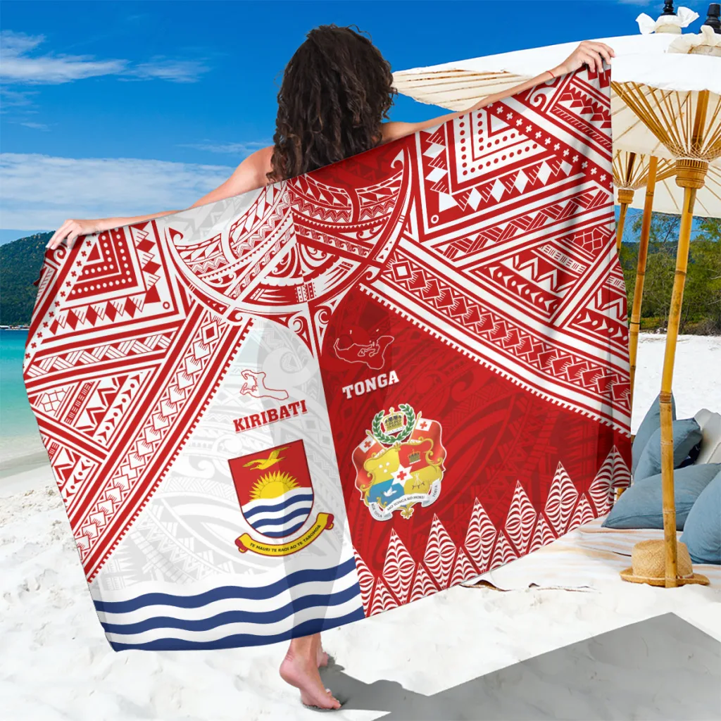 Dark Polynesian Tonga Kiribati Coat of Arms Pattern Sarong Beach Wrap Custom Wholesale Pareo - main view