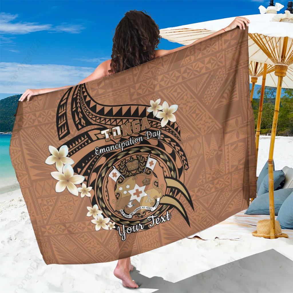 Brown Personalized Tonga Emancipation Day Sarong with Ngatu Pattern – Polynesian Beach Wrap for Resort Custom OEM Wholesale Pareo - main view