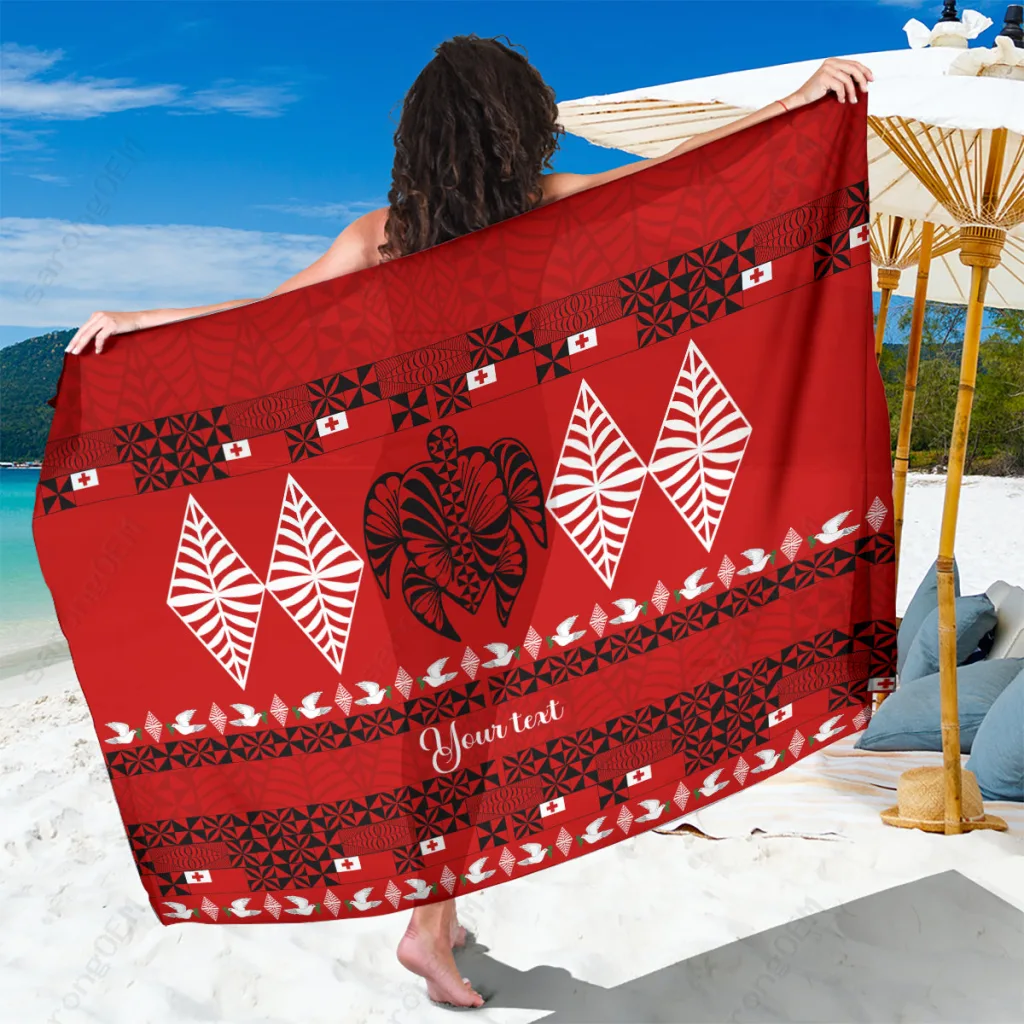 Navy Turtle Tonga Kilisimasi Fiefia Christmas Ngatu Print Sarong Beach Wrap Polynesian Island Cover Up Wholesale Pareo