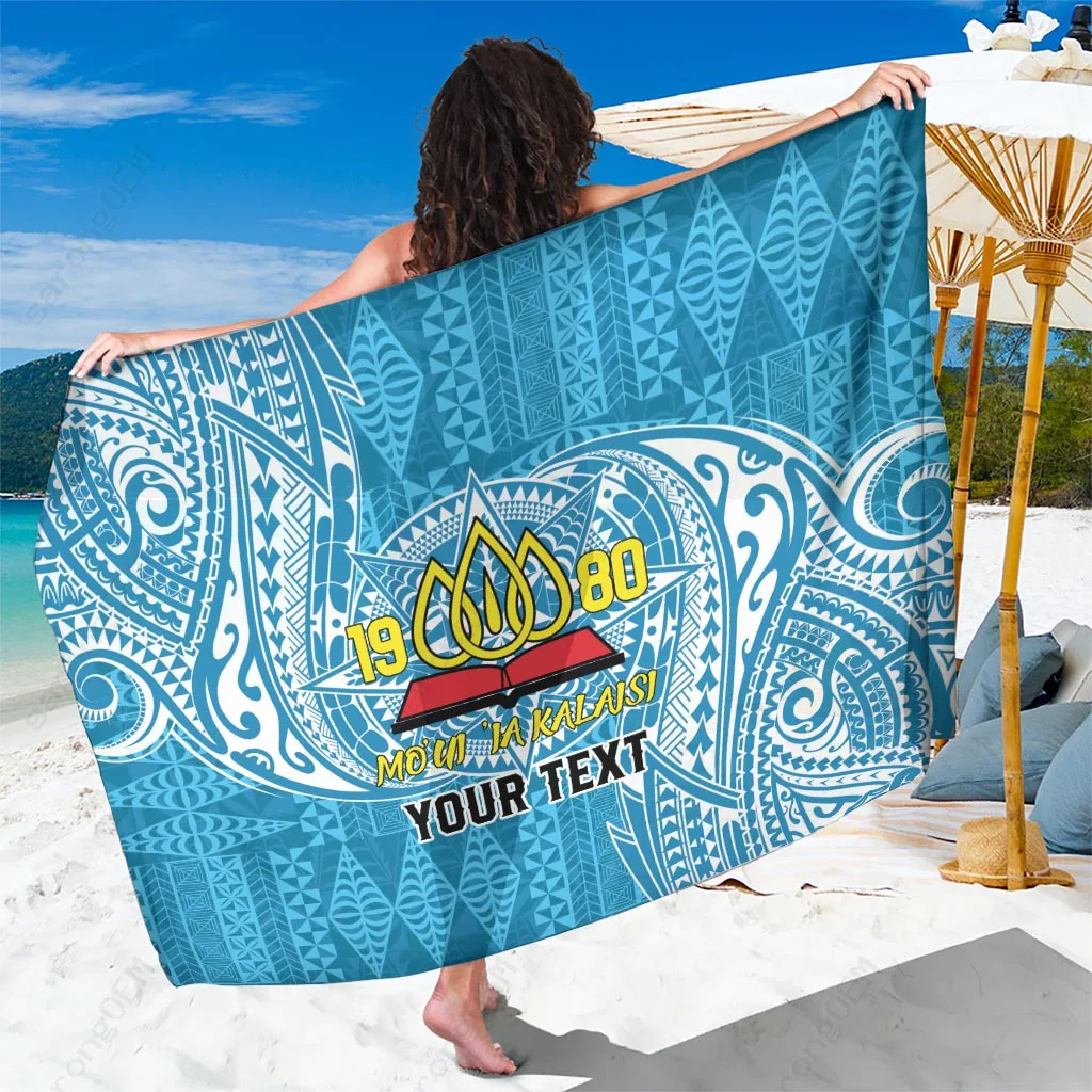 Blue Gold Kupesi Pattern Tonga College Sarong Since 1980 Custom Beach Wrap Pareo Wholesale - main view