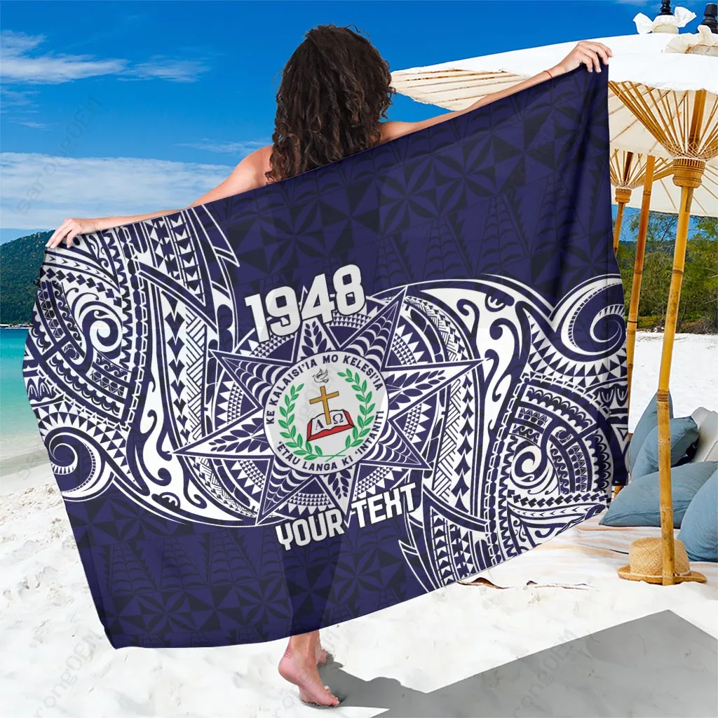 Navy Tonga College Special Kupesi Turtle Hibiscus Print Sarong Polynesian Beach Wrap Wholesale Pareo - main view