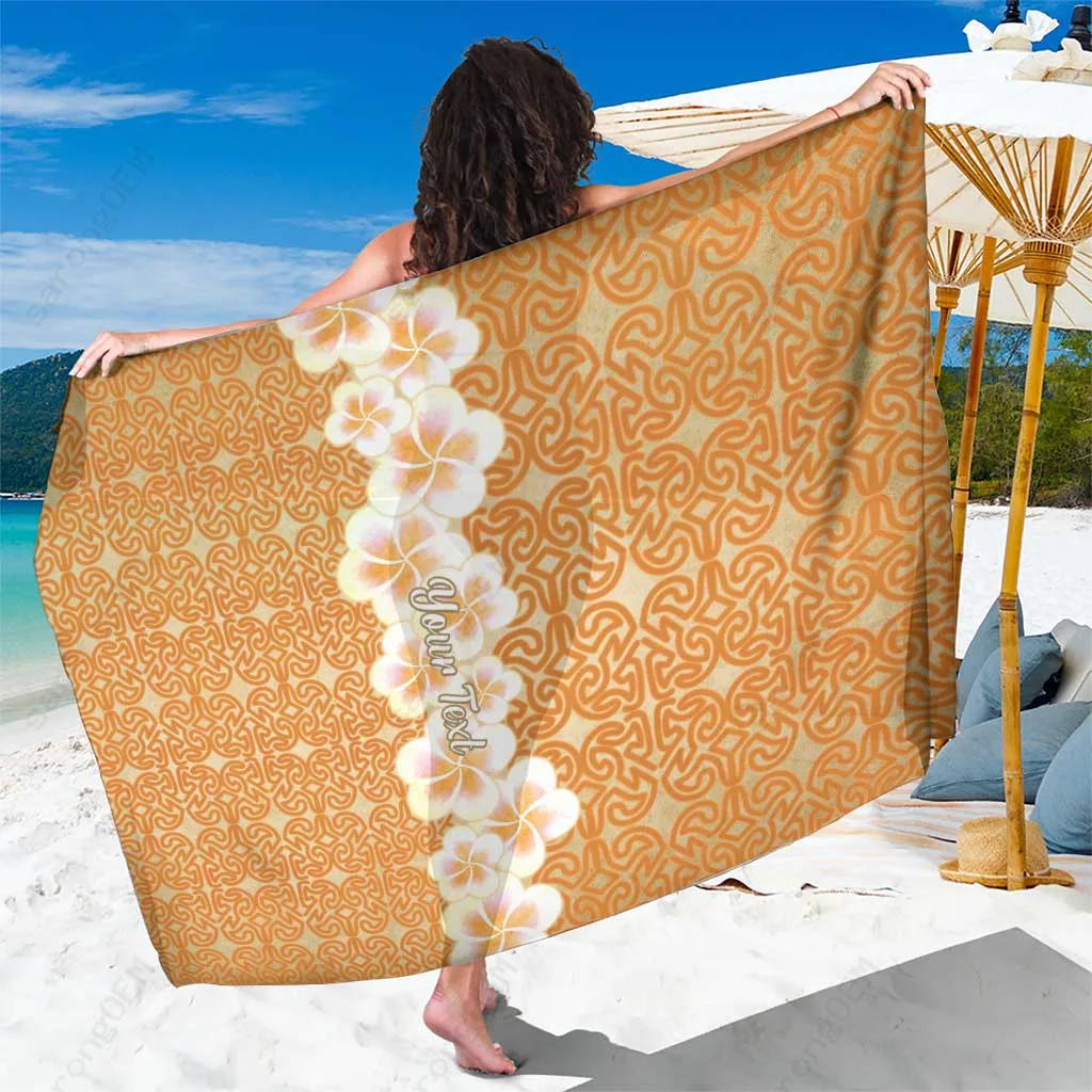 Gold Plumeria Tapa Tattoo Print Sarong Polynesian Beach Wrap Pareo Wholesale Custom - main view