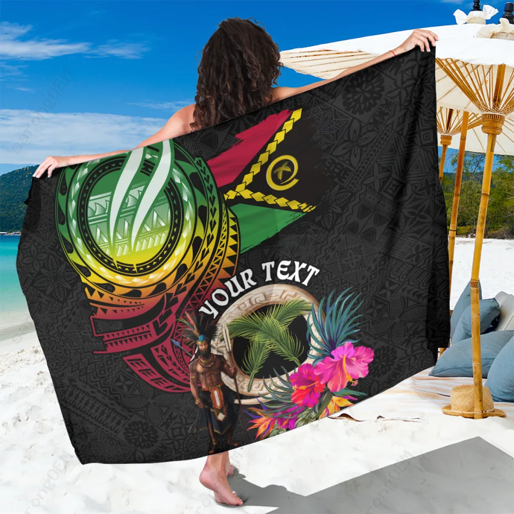 Vanuatu 44th Anniversary Tribal Sarong Boars Tusk Melanesian Warrior Print Beach Wrap Custom Pareo