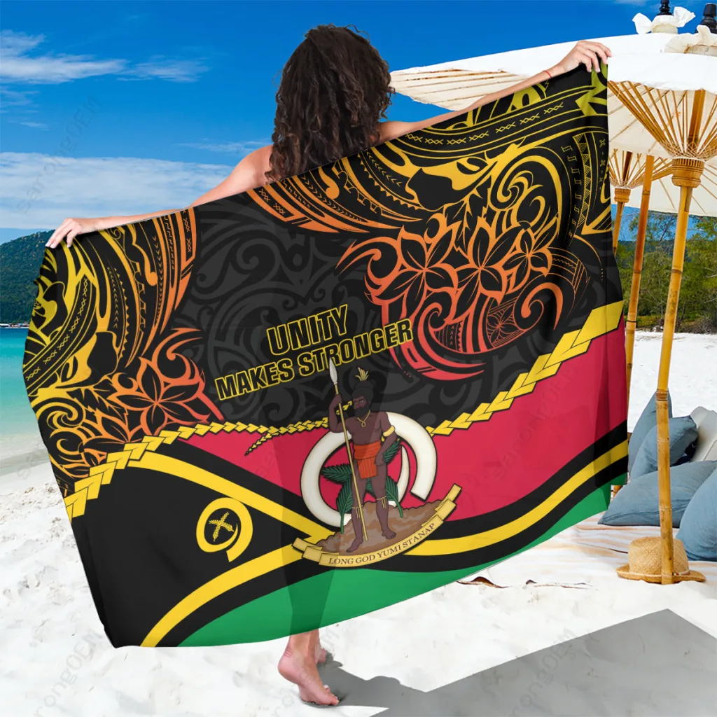 Vanuatu Unity Day Flag Coat of Arms Sarong Beach Wrap Pareo Custom OEM