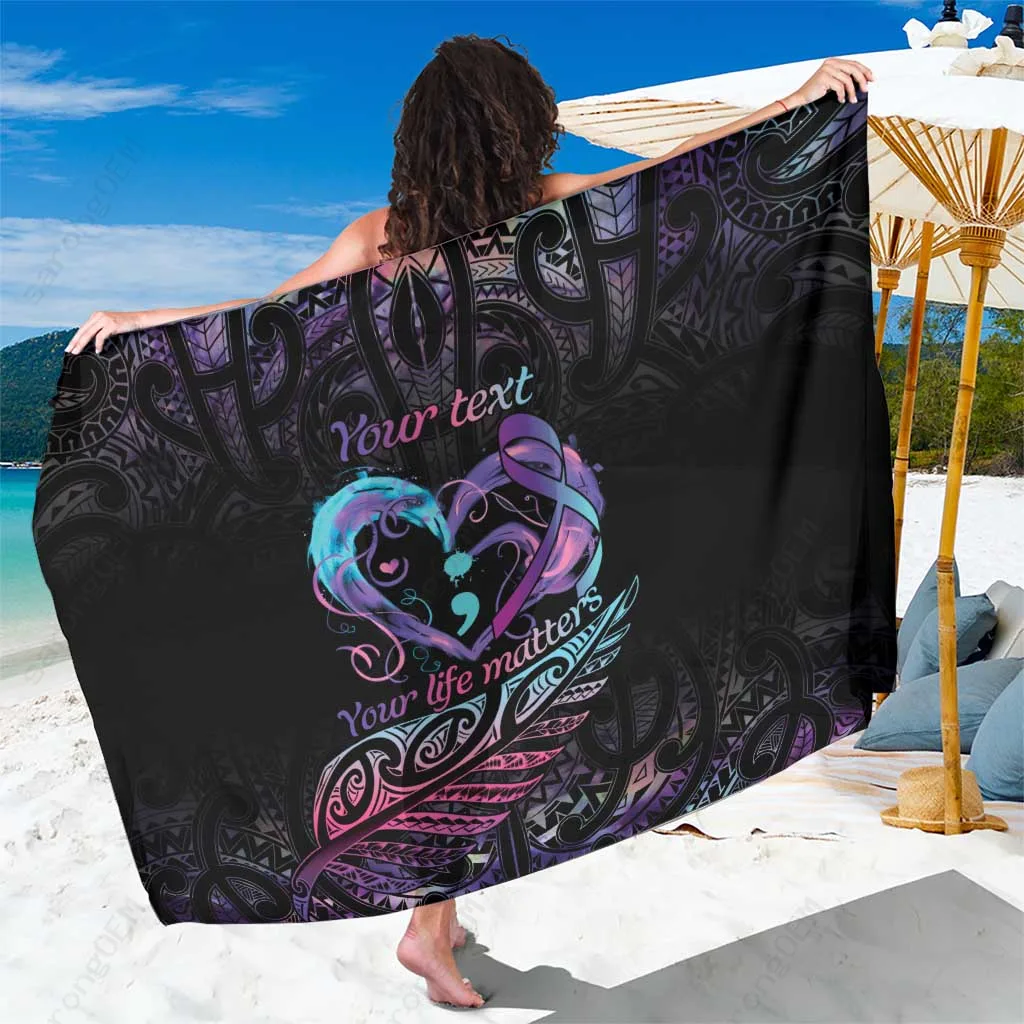 Black Semicolon Heart Your Life Matters Sarong Suicide Prevention Awareness Print Beach Wrap Wholesale Pareo - main view