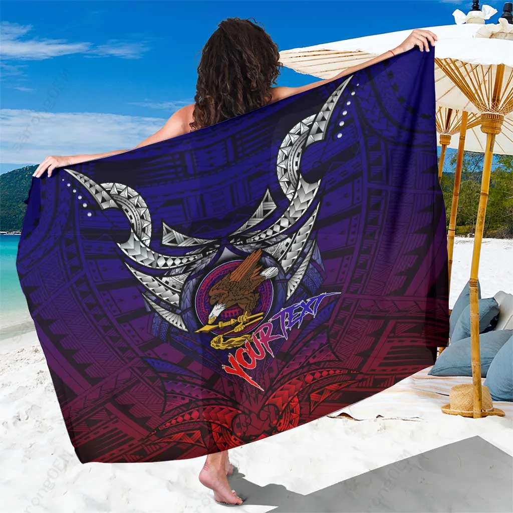 Navy Blue American Samoa Flag Eagles Polynesian Art Mandala Print Sarong Beach Wrap Wholesale Pareo - main view
