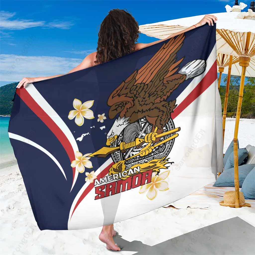 Navy Blue Personalized American Samoa Bald Eagle Stars Stripes Print Sarong Polyester Beach Wrap Wholesale Custom OEM - main view