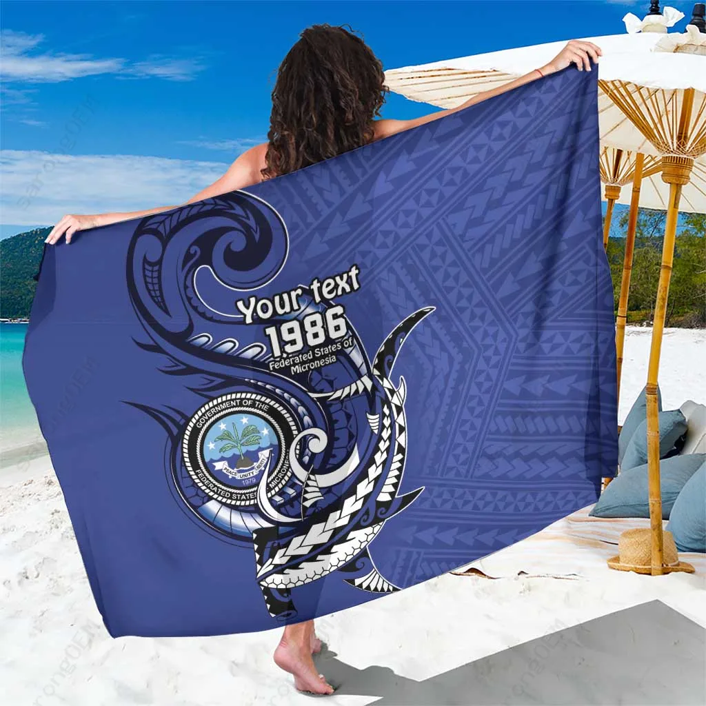 Black Polynesian Shark Tattoo Tribal Print Sarong Beach Wrap South Pacific Island Resort Cover Up Wholesale Pareo - main view