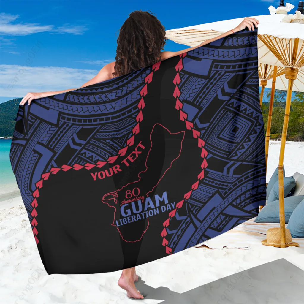 Navy Blue Guam 80th Anniversary Liberation Day Seal Pattern Print Sarong Tropical Beach Wrap Wholesale Pareo - main view