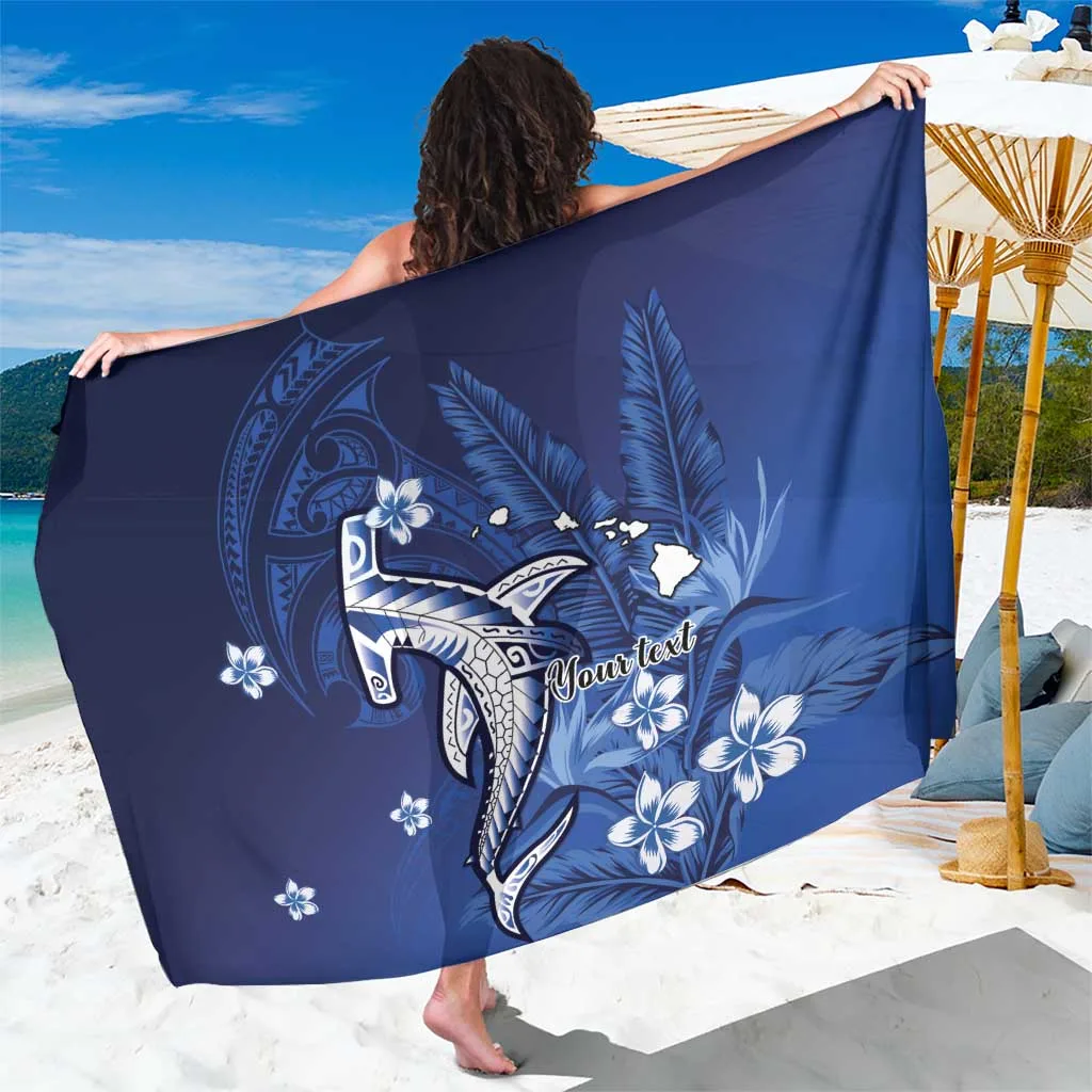Personalized Hawaiian Maori Hammerhead Shark Sarong Polu Plumeria - main view