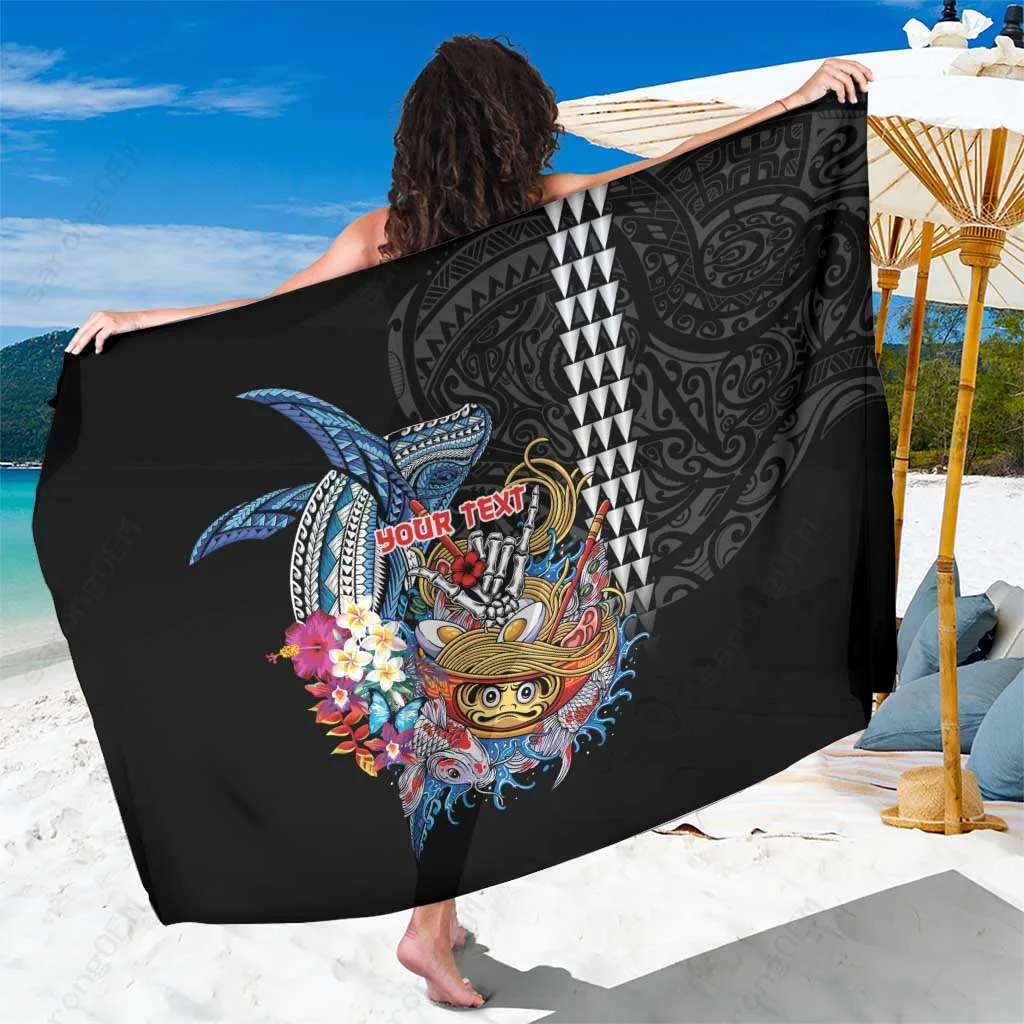 Multicolor Japanese Koi Fish Ramen Aloha Shark Kakau Print Sarong Hawaii Tropical Beach Wrap Wholesale Pareo - main view