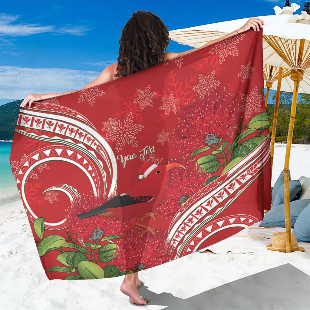 Red Hawaii Iiwi Bird Ohia Lehua Floral Print Sarong Polynesian Beach Wrap Resort Cover Up Wholesale Pareo - main view