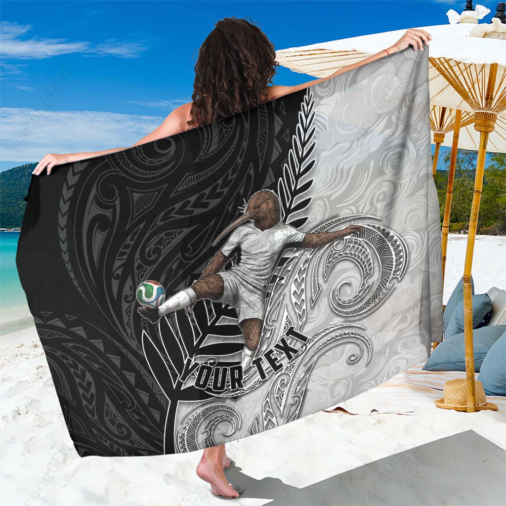 Silver Tribal Sarong with Kiwi Mascot & Silver Fern Maori Tattoo Art, Polynesian Beach Wrap for Resort, Wholesale Pareo - related
