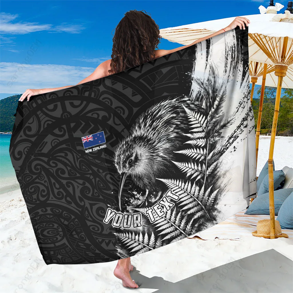 Silver Maori Silver Fern Tribal Bird Sarong Polynesian Beach Wrap Resort Cover Up Rayon Wholesale Pareo