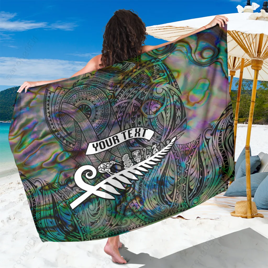 Silver Grey Fern Tribal Print Sarong Polynesian Aotearoa Beach Wrap Pareo Wholesale - main view