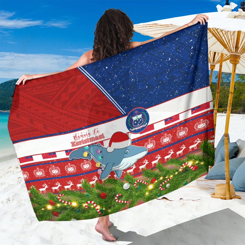 Samoa Christmas Whale Tribal Print Sarong Viscose Rayon Beach Wrap Tropical Holiday Pareo Cover Up Wholesale - main view
