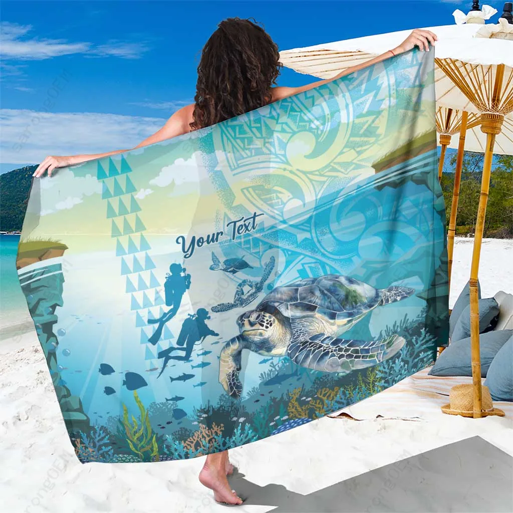Deep Blue Turtle Hibiscus Tribal Print Sarong Hawaiian Ocean Beach Wrap Pareo Cover Up Wholesale - main view