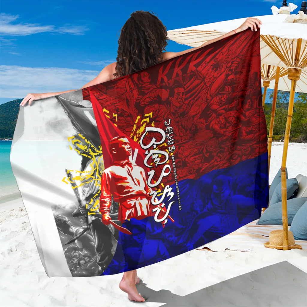 Cream White Bonifacio Day Tribute Hand-Drawn Tribal Hibiscus Mandala Print Sarong South Pacific Resort Beach Wrap Wholesale Pareo - main view