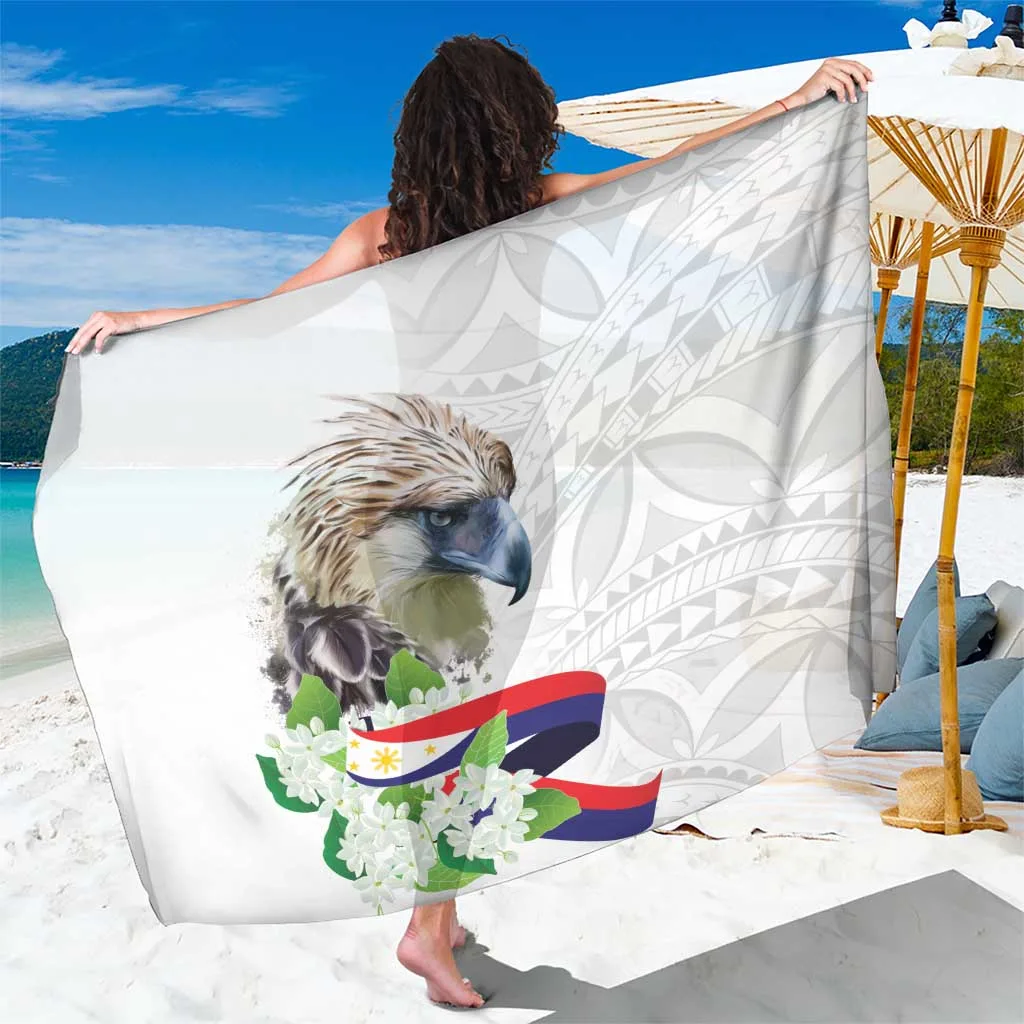 Cream White Philippines Eagle & Sampaguita Flowers Polynesian Pattern Sarong Beach Wrap Resort Cover Up Wholesale Pareo - main view