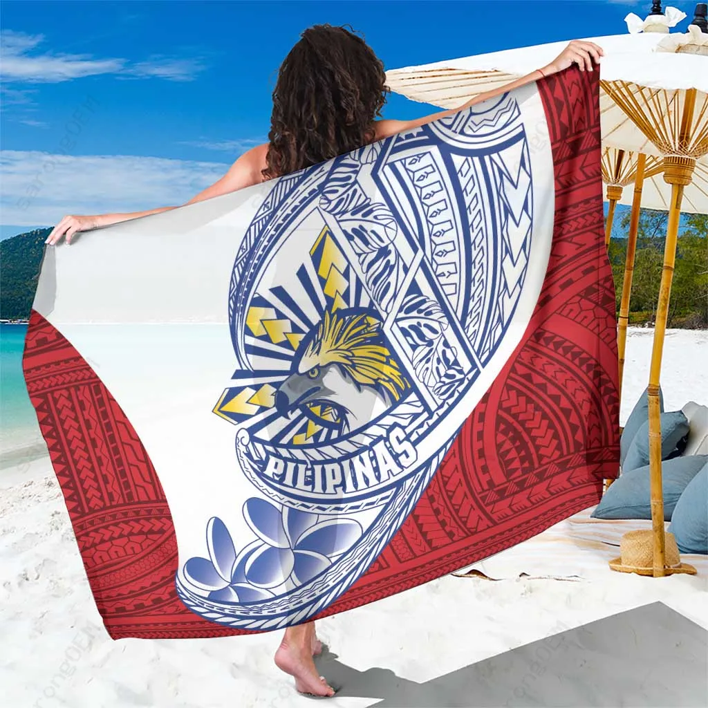 Black Philippines Eagle Sun Sarong Polynesian Tattoo Flag Color Beach Wrap Wholesale Pareo - main view