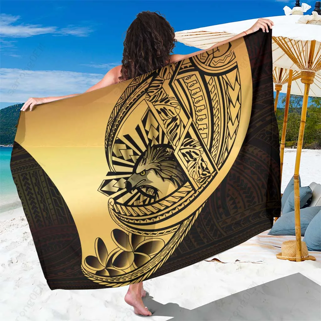 Gold Philippine Eagle Sun Polynesian Tattoo Print Sarong Beach Wrap Resort Pareo Wholesale Rayon - main view