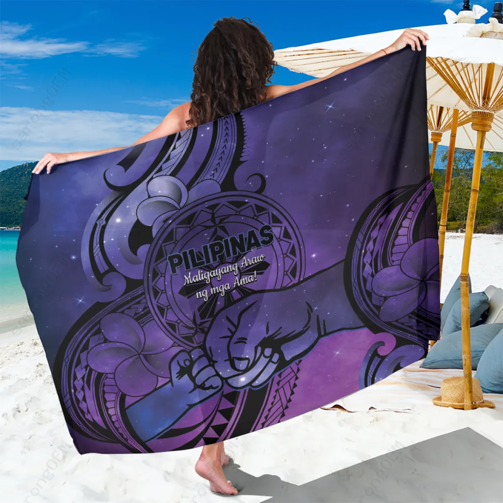 Black Polynesian Tattoo Turtle Mandala Print Sarong Beach Wrap South Pacific Resort Cover Up Wholesale Pareo - main view